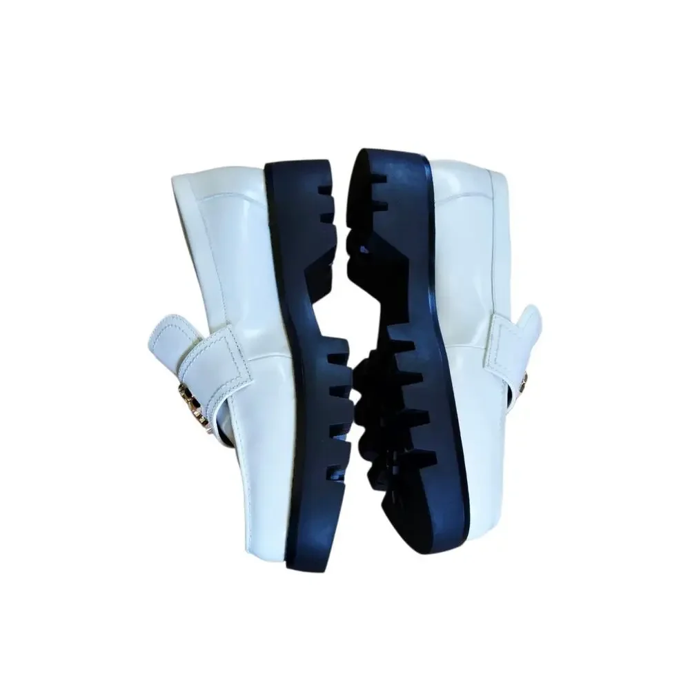 Tory Burch White Chunky Y2K 90s Style Platform‎ TT Monogram Loafers Size 7